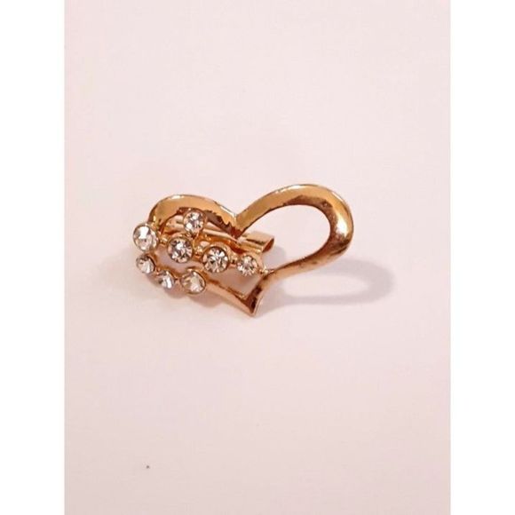 New Bijoux by Meera gold tone heart brooch rhinestones 1" bling - Picture 3 of 3